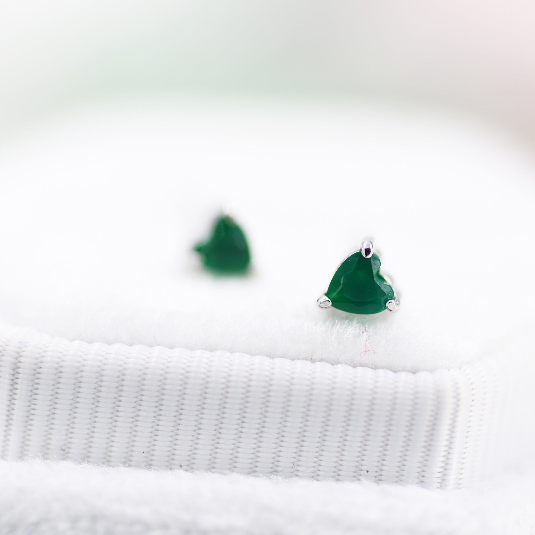 Genuine Green Onyx Heart Stud Earrings in Sterling Silver, Heart Stud Earrings, Tiny Heart Earrings