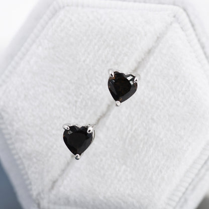 Genuine Smoky Quartz Crystal Heart Stud Earrings in Sterling Silver, 3mm Heart Stud Earrings, Tiny Heart Earrings