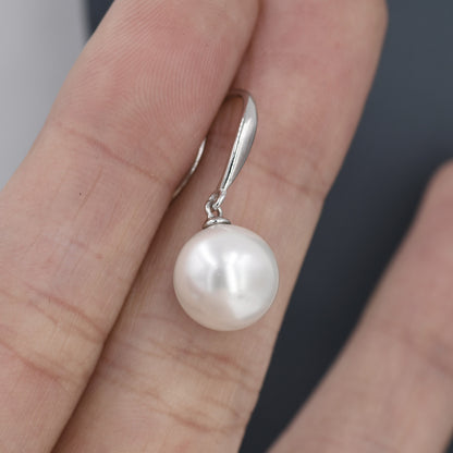 Sterling Silver Dangle Pearl Drop Hook Earrings, Simulated Pearl Earrings, Large Pearl Hook Earrings