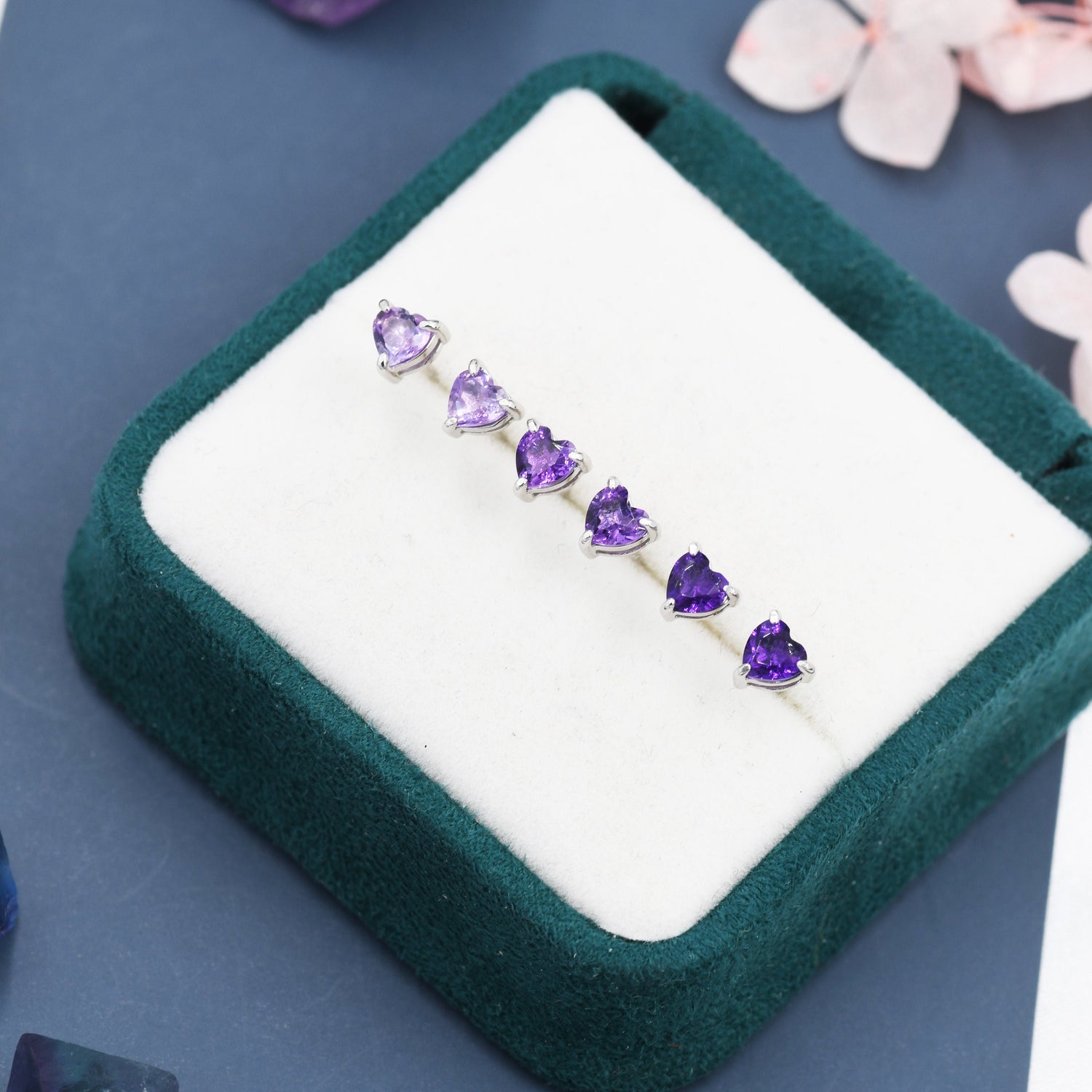 Genuine  Amethyst Heart Stud Earrings in Sterling Silver, Natural Amethyst Heart Stud Earrings, Tiny Heart Earrings