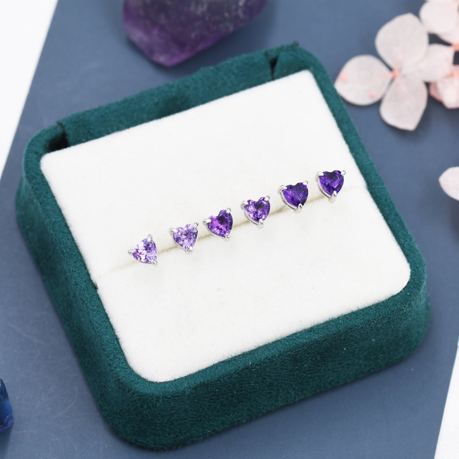 Genuine  Amethyst Heart Stud Earrings in Sterling Silver, Natural Amethyst Heart Stud Earrings, Tiny Heart Earrings