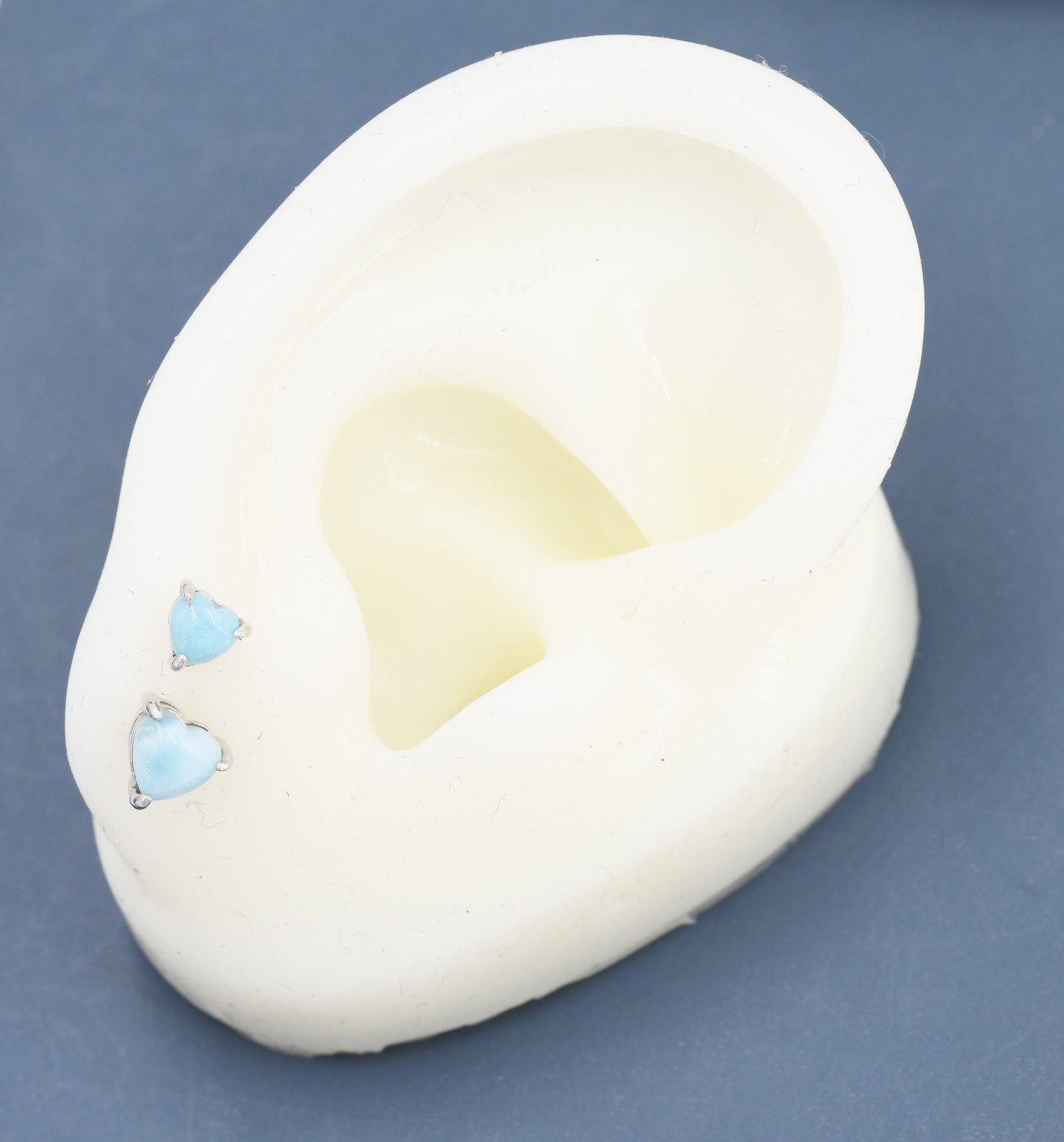 Genuine Larimar Stone Heart Stud Earrings in Sterling Silver, 4mm or 5mm Natural Larimar Heart Stud Earrings, Tiny Heart Earrings