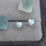 Genuine Larimar Stone Heart Stud Earrings in Sterling Silver, 4mm or 5mm Natural Larimar Heart Stud Earrings, Tiny Heart Earrings