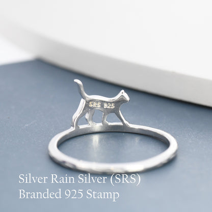 Cute Cat Ring in Sterling Silver, Cat Silhouette Ring, Kitty Cat Ring, Cat Lover Gift US 5 - 8,