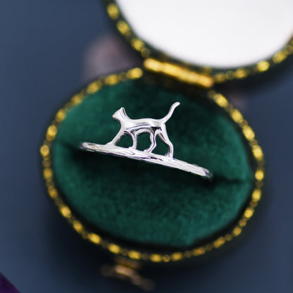 Cute Cat Ring in Sterling Silver, Cat Silhouette Ring, Kitty Cat Ring, Cat Lover Gift US 5 - 8,