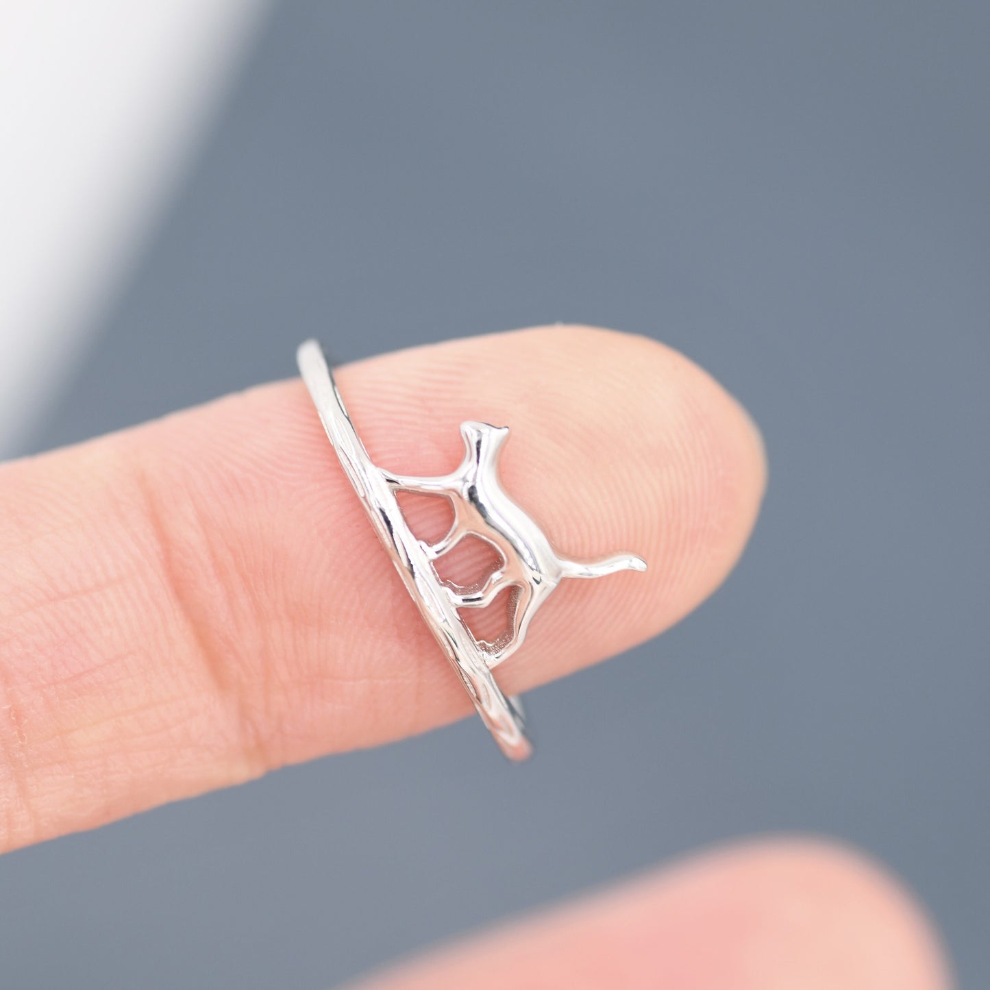 Cute Cat Ring in Sterling Silver, Cat Silhouette Ring, Kitty Cat Ring, Cat Lover Gift US 5 - 8,