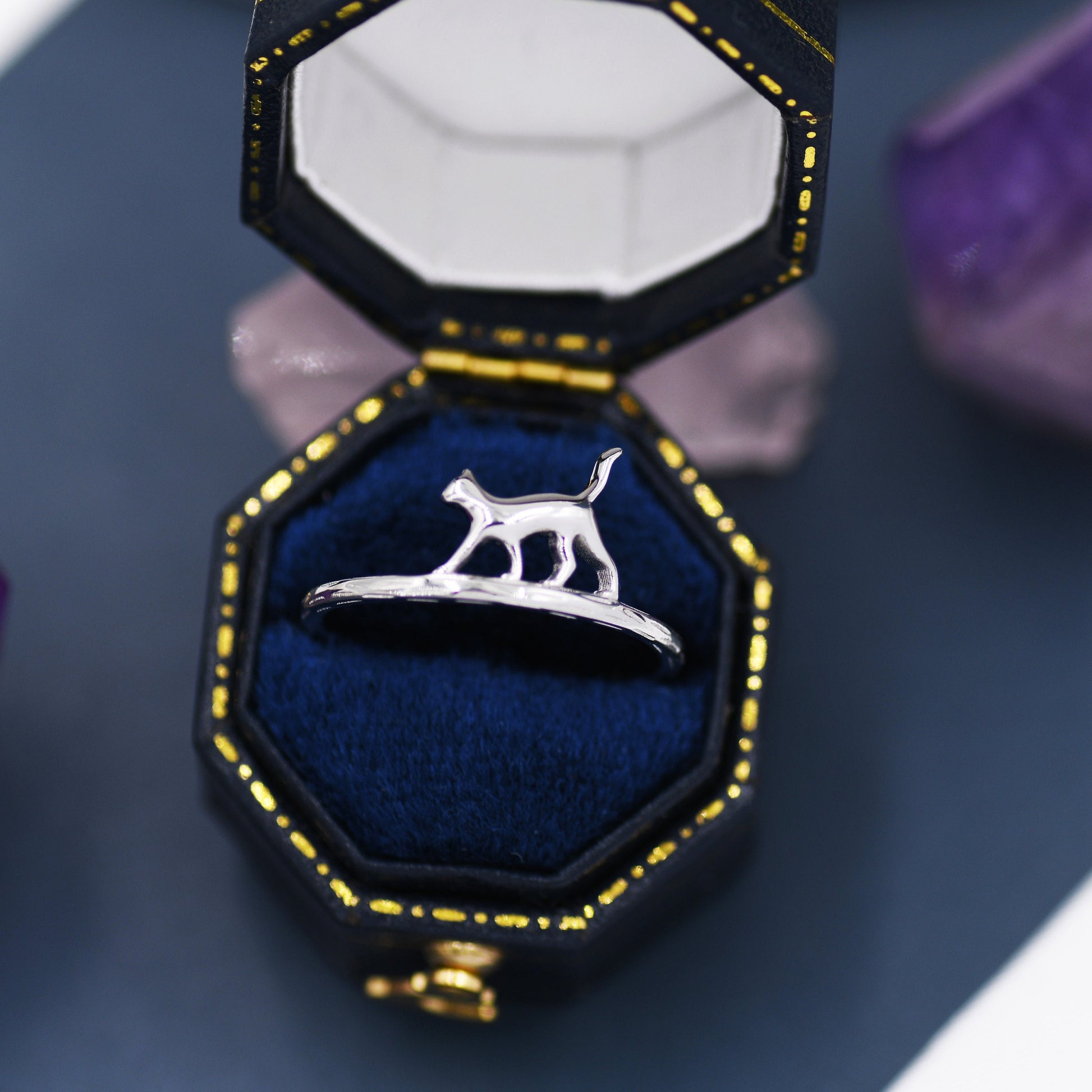 Cute Cat Ring in Sterling Silver, Cat Silhouette Ring, Kitty Cat Ring, Cat Lover Gift US 5 - 8,