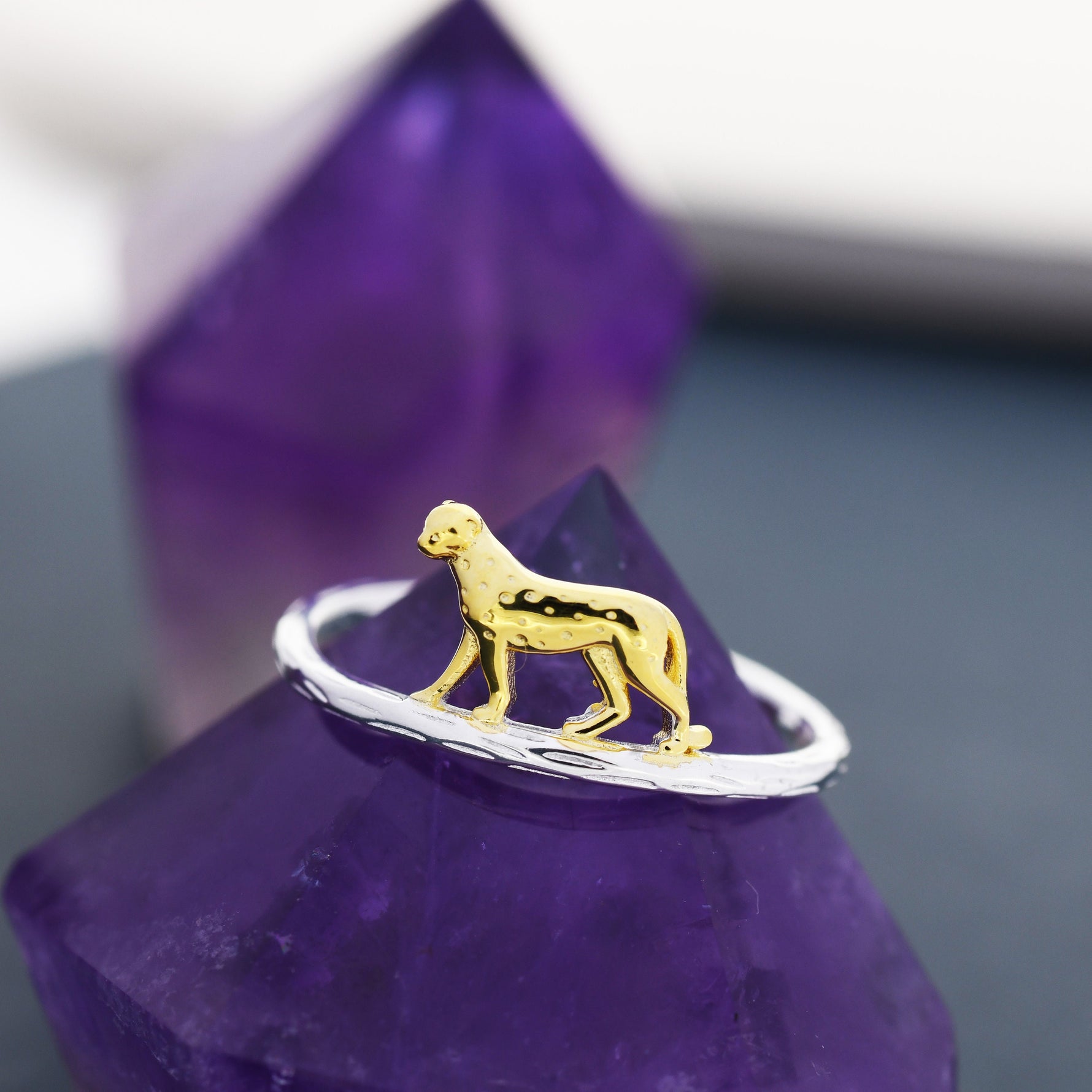 Leopard Ring in Sterling Silver, Cheetah Ring, Two Tone Finish, Animal Jewellery, Fun and Quirky US 5 - 8,
