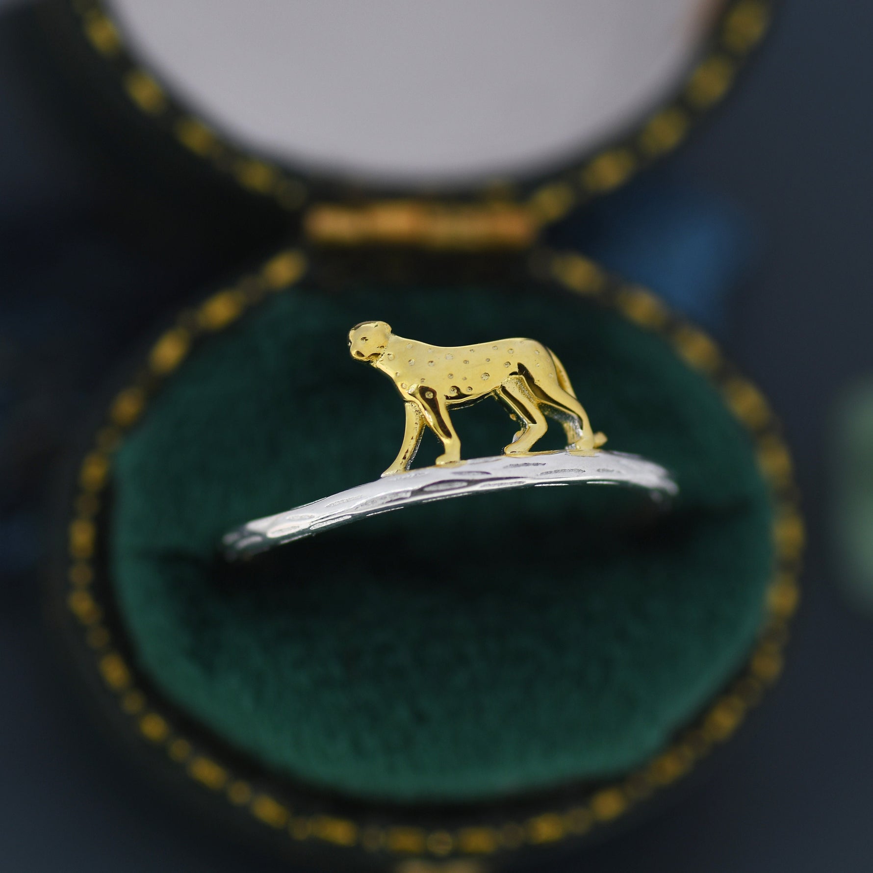 Leopard Ring in Sterling Silver, Cheetah Ring, Two Tone Finish, Animal Jewellery, Fun and Quirky US 5 - 8,