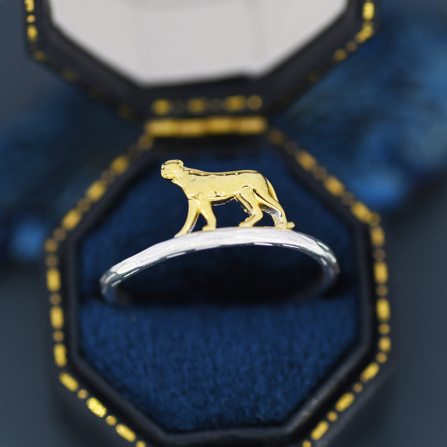 Leopard Ring in Sterling Silver, Cheetah Ring, Two Tone Finish, Animal Jewellery, Fun and Quirky US 5 - 8,