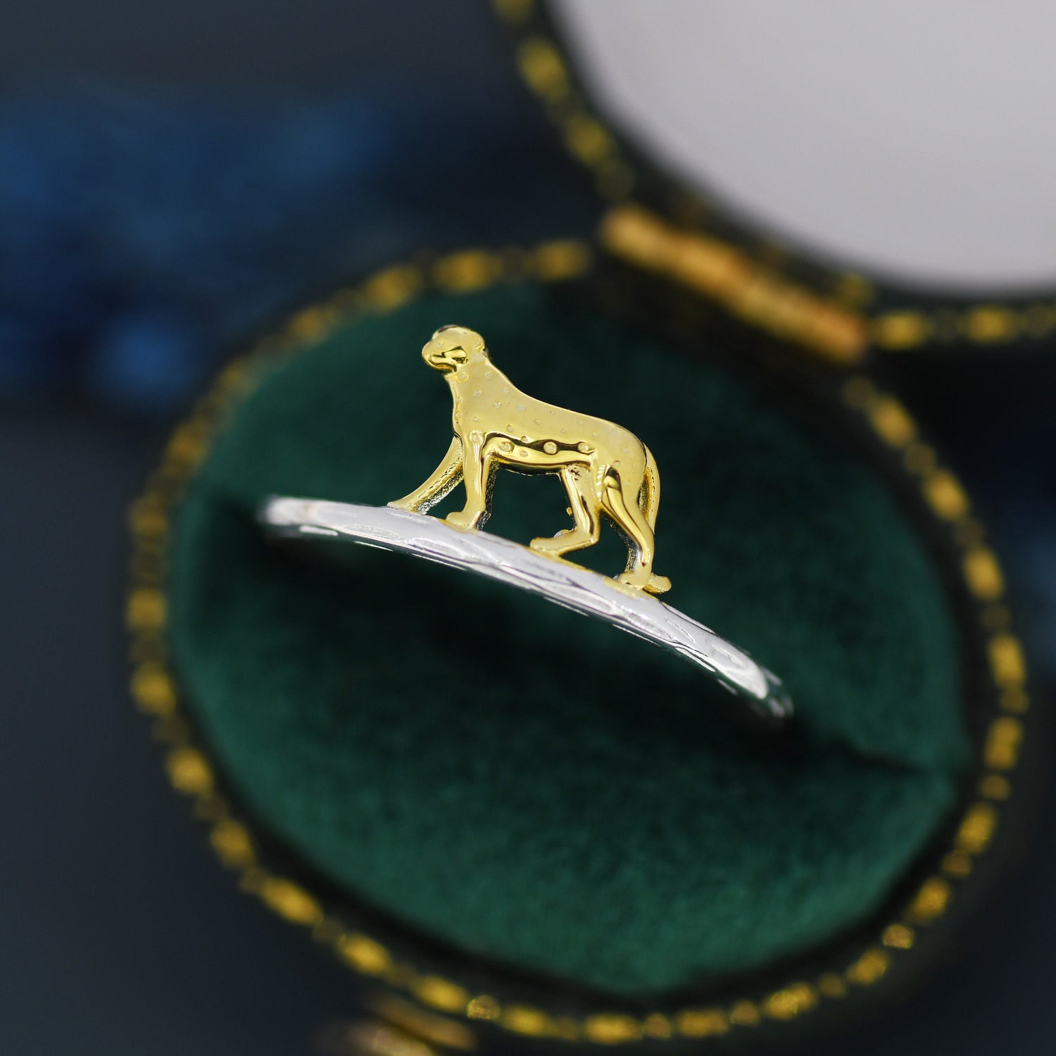 Leopard Ring in Sterling Silver, Cheetah Ring, Two Tone Finish, Animal Jewellery, Fun and Quirky US 5 - 8,