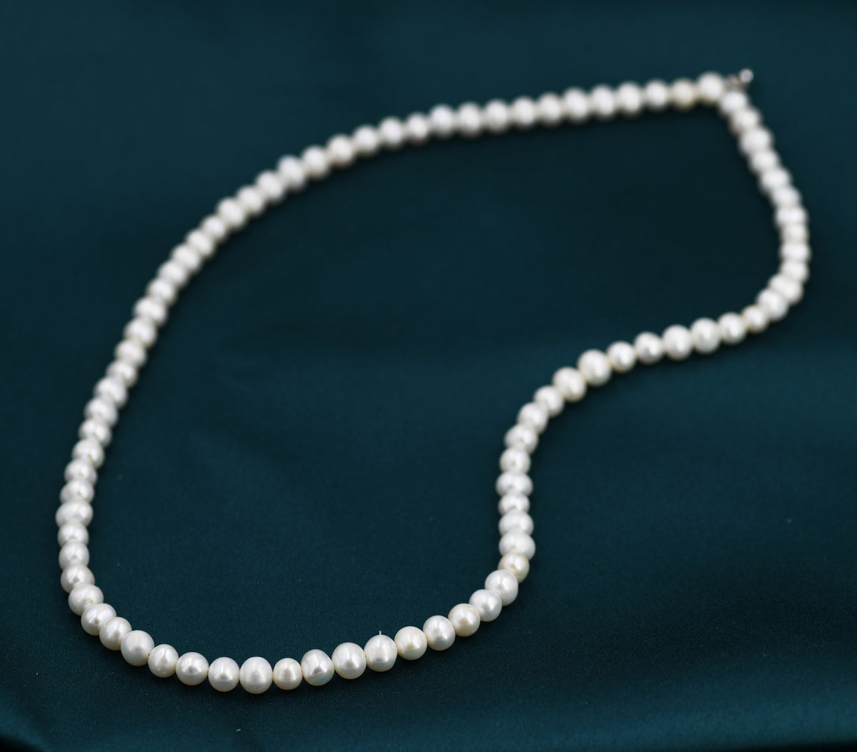 Genuine Freshwater Pearl Necklace in Sterling Silver, Slightly Irregular Shape Round Fresh Water Pearl Necklace, Men or Women, Unisex
