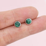 Natural Malachite Stone Stud Earrings in Sterling Silver - 5mm Genuine Malachite Stud Earrings - Semi Precious Gemstone
