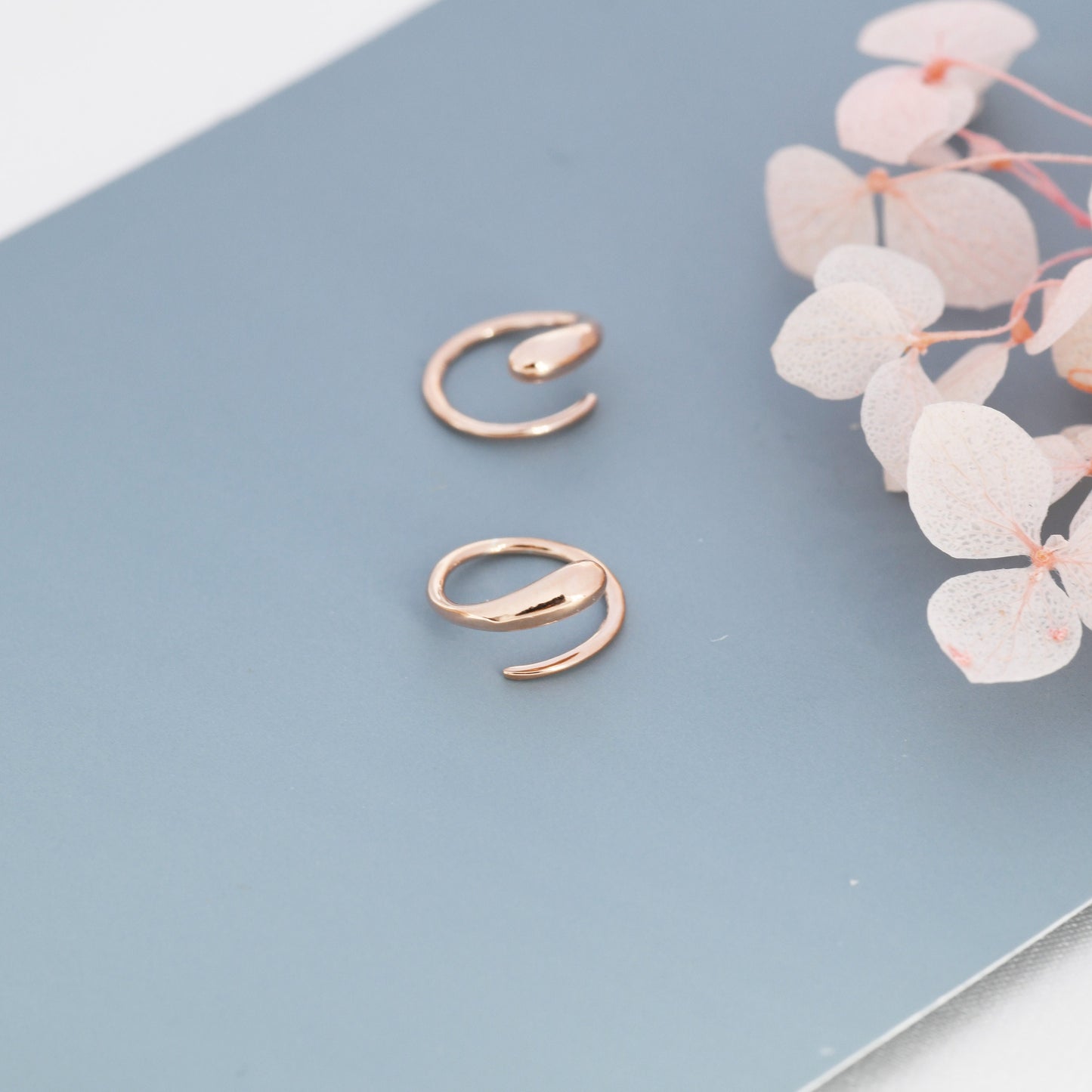 Spiral Hoop Earrings In Sterling Silver, Silver, Gold or Rose Gold, Minimalist Spiral Earrings, Droplet Hoops, Droplet Spirals