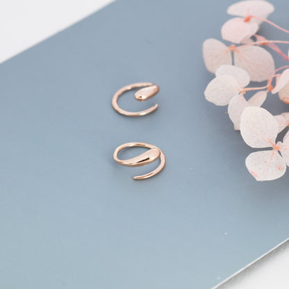Spiral Hoop Earrings In Sterling Silver, Silver, Gold or Rose Gold, Minimalist Spiral Earrings, Droplet Hoops, Droplet Spirals