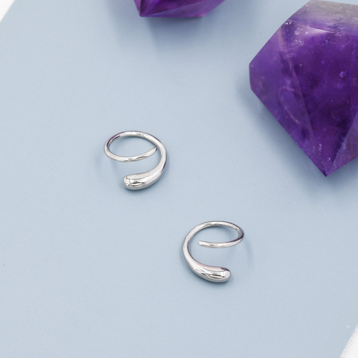 Spiral Hoop Earrings In Sterling Silver, Silver, Gold or Rose Gold, Minimalist Spiral Earrings, Droplet Hoops, Droplet Spirals