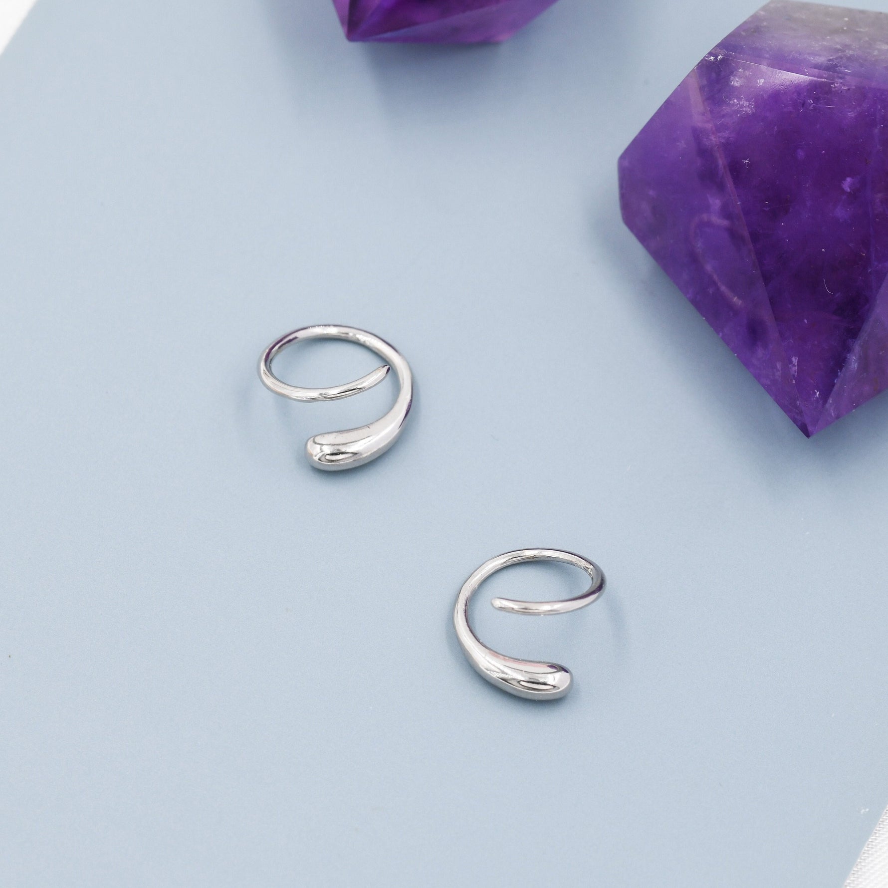 Spiral Hoop Earrings In Sterling Silver, Silver, Gold or Rose Gold, Minimalist Spiral Earrings, Droplet Hoops, Droplet Spirals