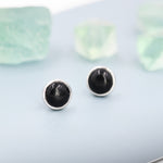 Genuine Black Onyx Stud Earrings in Sterling Silver, 4mm or 6mm, Cabochon Bezel Stud Earrings