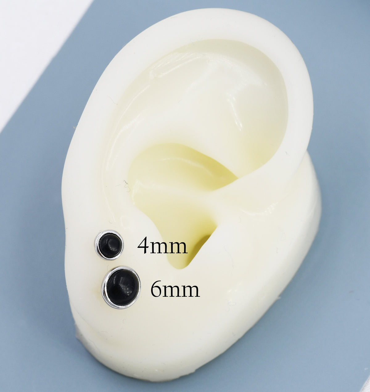 Genuine Black Onyx Stud Earrings in Sterling Silver, 4mm or 6mm, Cabochon Bezel Stud Earrings