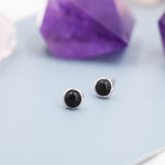 Genuine Black Onyx Stud Earrings in Sterling Silver, 4mm or 6mm, Cabochon Bezel Stud Earrings