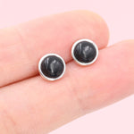 Genuine Black Onyx Stud Earrings in Sterling Silver, 4mm or 6mm, Cabochon Bezel Stud Earrings