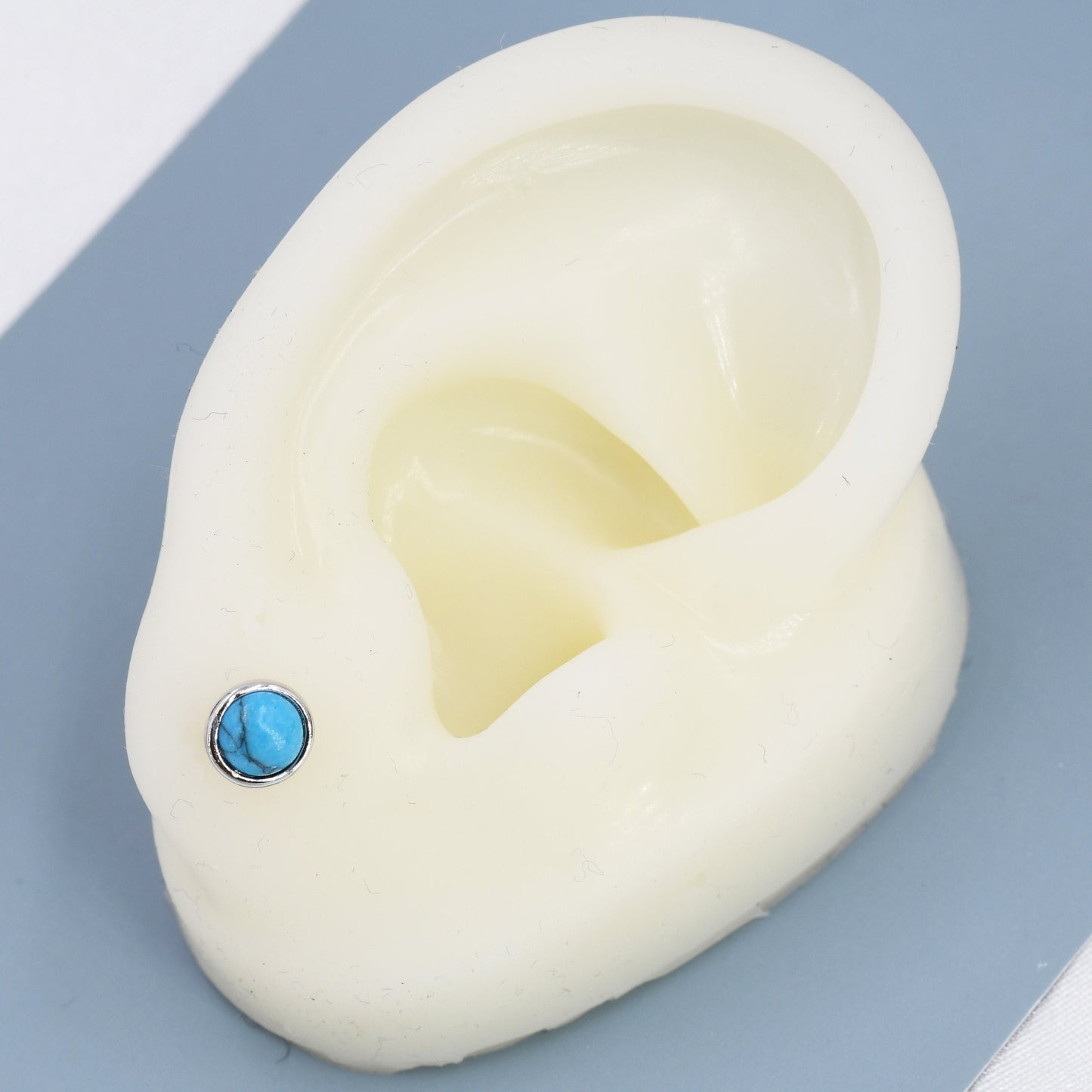 Sterling Silver Turquoise Stud Earrings,4mm, 5mm or 6mm, Genuine Turquoise Gemstone Stud, Bezel, Minimalist Style, December Birthstone