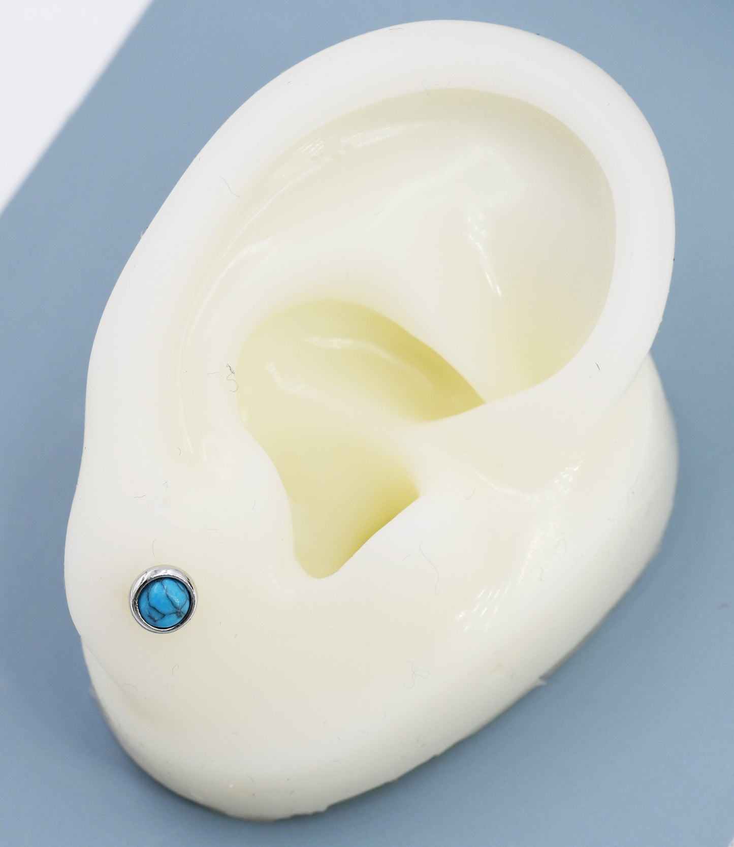 Sterling Silver Turquoise Stud Earrings,4mm, 5mm or 6mm, Genuine Turquoise Gemstone Stud, Bezel, Minimalist Style, December Birthstone