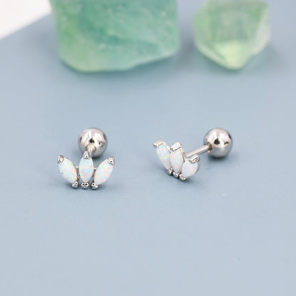 Sterling Silver White Opal Marquise Cluster Screw Back Earrings, Marquise Fan Stud, Opal Crown Stud, Gold or Silver, Minimalist