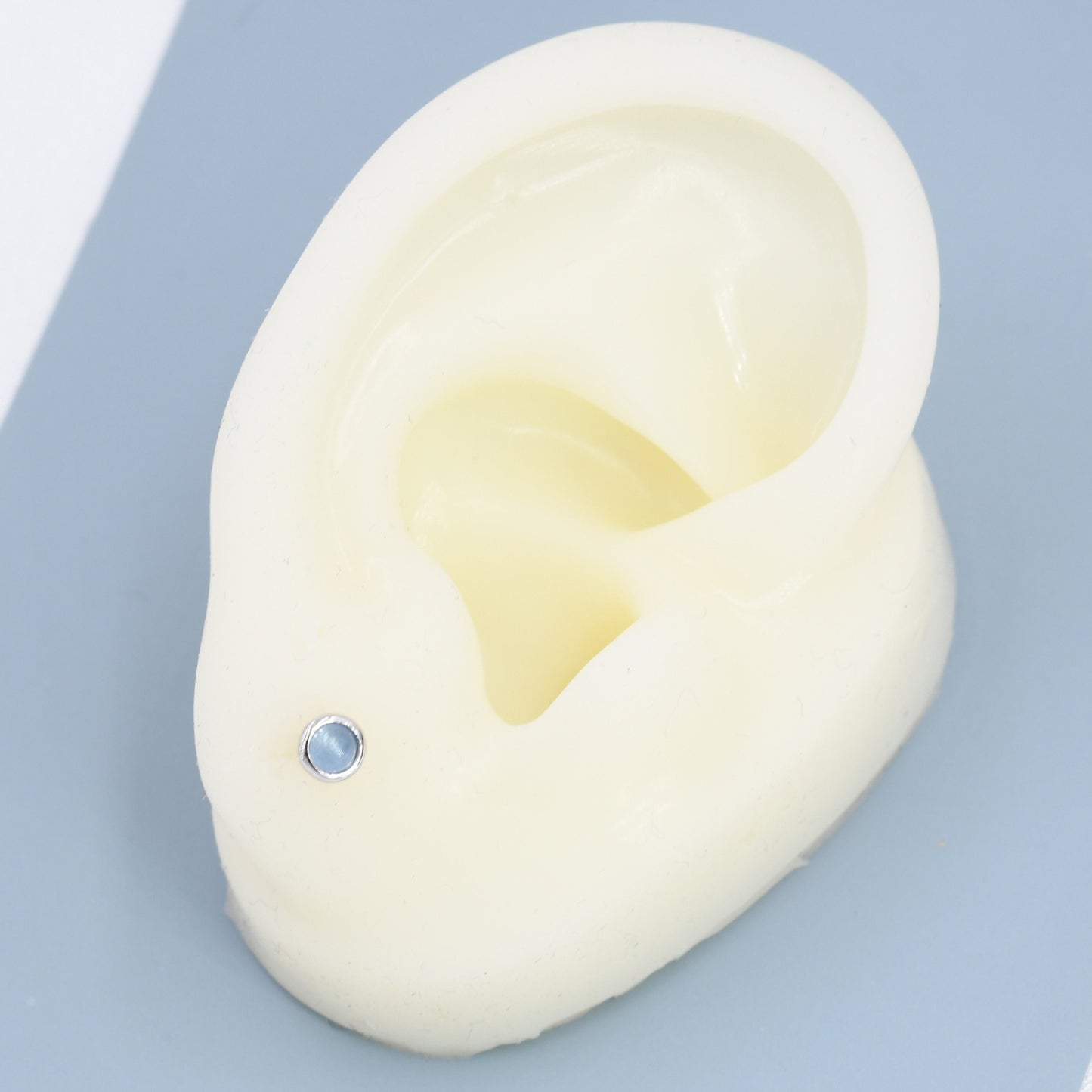 Sterling Silver Tiny Aquamarine Stud Earrings, 3mm Genuine Aquamarine Stone, Semi-precious Jewellery