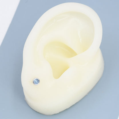 Sterling Silver Tiny Aquamarine Stud Earrings, 3mm Genuine Aquamarine Stone, Semi-precious Jewellery