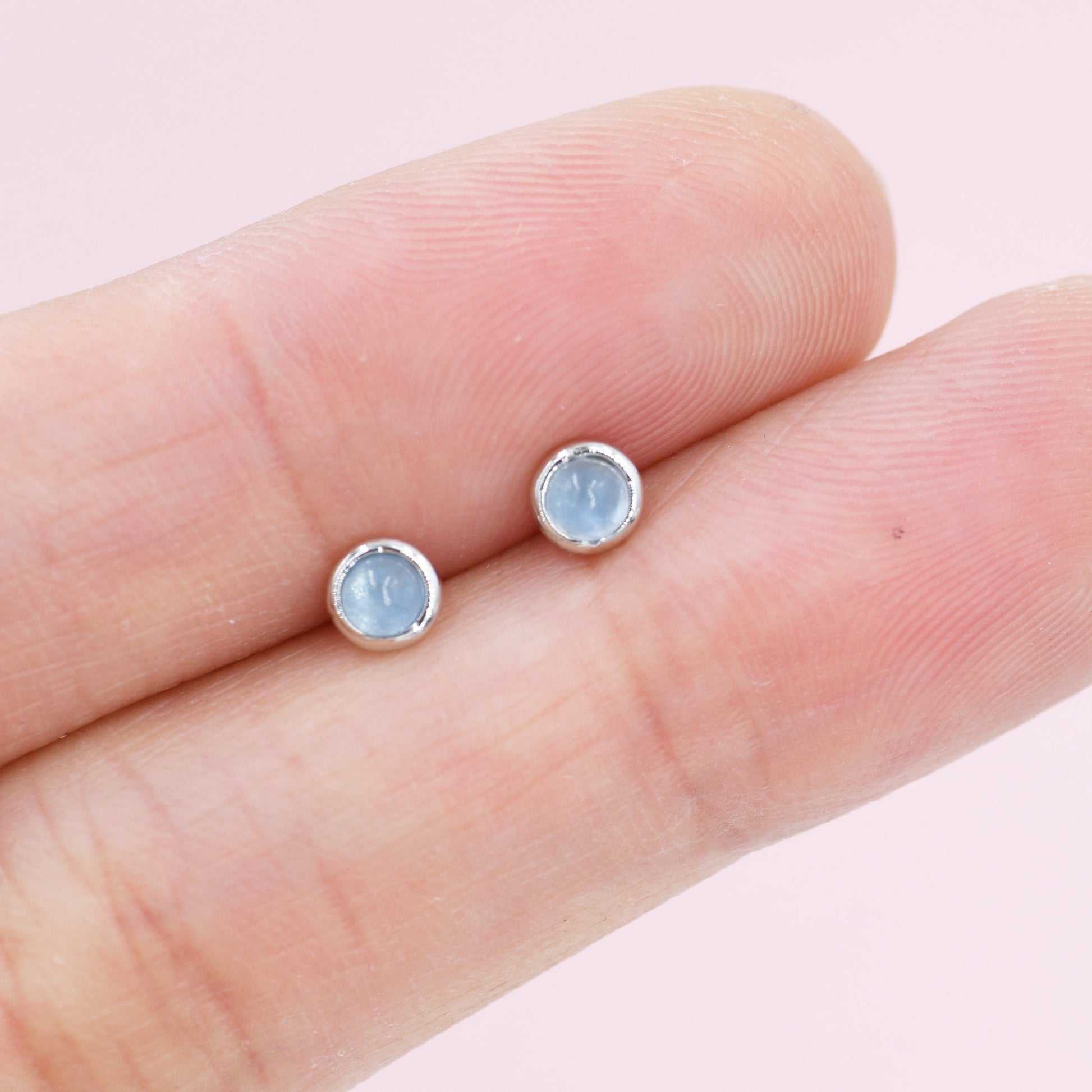 Sterling Silver Tiny Aquamarine Stud Earrings, 3mm Genuine Aquamarine Stone, Semi-precious Jewellery