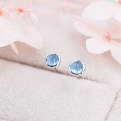 Sterling Silver Tiny Aquamarine Stud Earrings, 3mm Genuine Aquamarine Stone, Semi-precious Jewellery