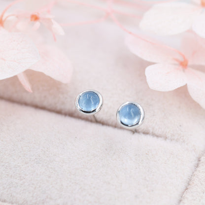 Sterling Silver Tiny Aquamarine Stud Earrings,  3mm Genuine Aquamarine Stone, Semi-precious Jewellery