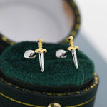 Tiny Little Dagger Sword 18G Screw Back Earrings in Sterling Silver