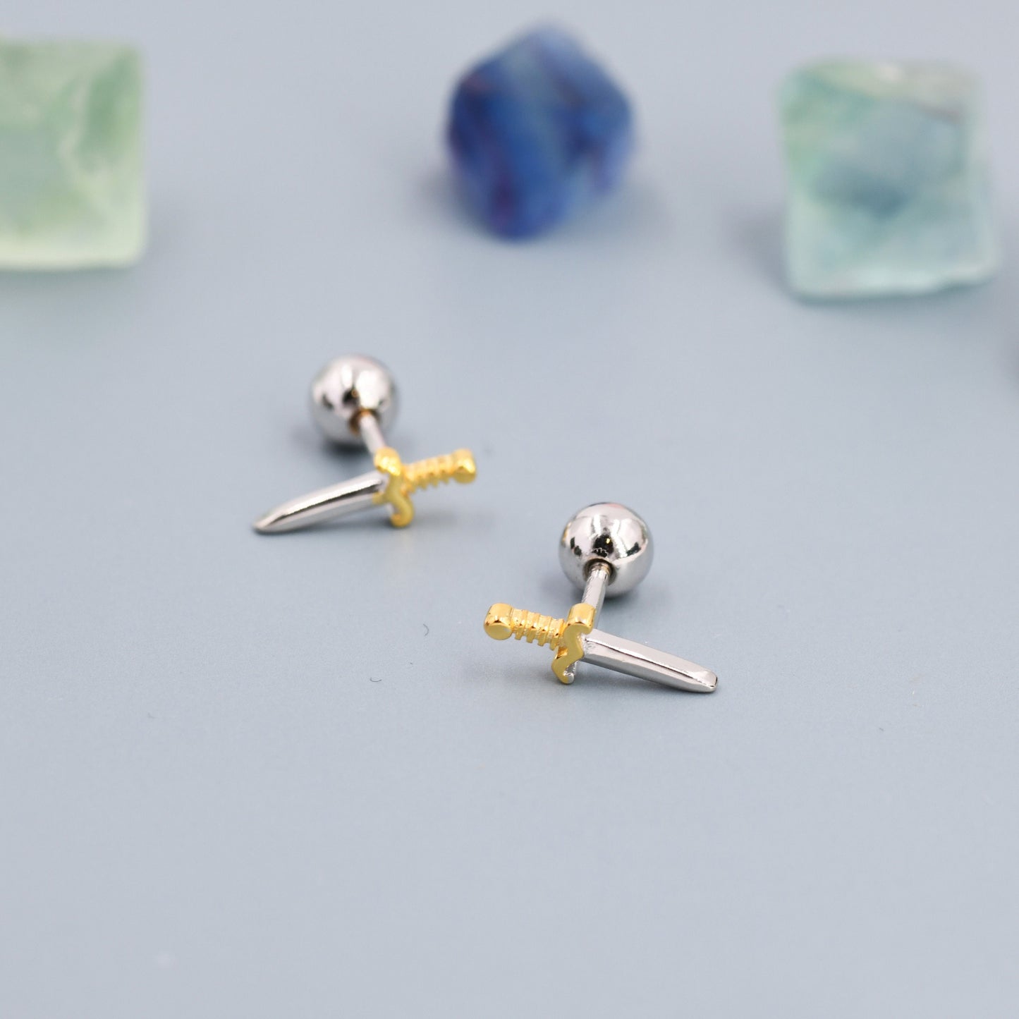 Tiny Little Dagger Sword Screw Back Earrings in Sterling Silver - Stacking Earrings  - Ear Stacks, Screwback Earrings