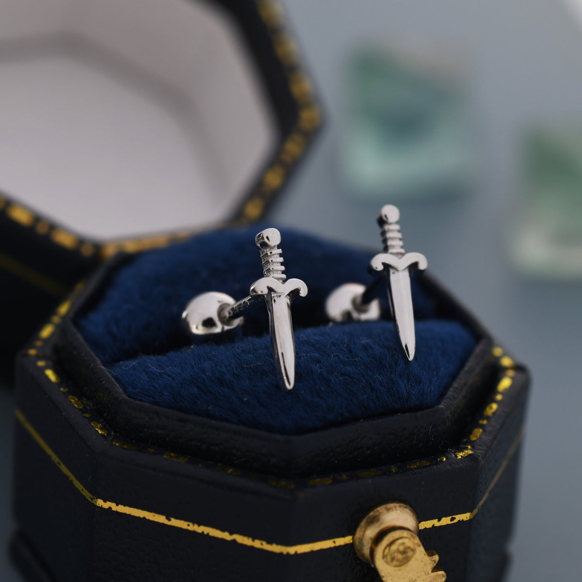 Tiny Little Dagger Sword 18G Screw Back Earrings in Sterling Silver