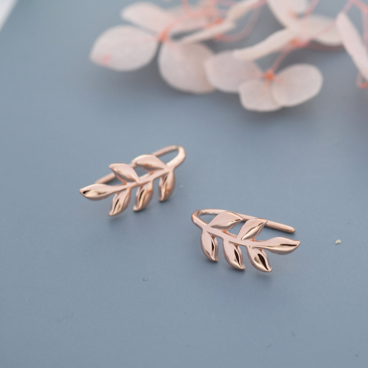 Olive Leaf Mini Crawler Earrings in Sterling Silver, Silver, Gold or Rose Gold, Olive Branch Climber Earrings, Nature Inspired Ear Climbers