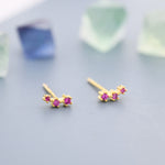 Extra Tiny Ruby Pink CZ Trio Stud Earrings in Sterling Silver, Silver or Gold, Geometric Tiny Three Star CZ Earrings, Stacking Earrings