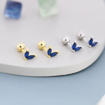 Sterling Silver Sapphire Blue CZ Marquise Leaf Duo Barbell Earrings, Gold or Silver, Marquise Fan Screw back Earrings, Screwback Earrings