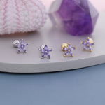 Sterling Silver Amethyst Purple CZ Flower Barbell Earrings, Gold or Silver, Marquise CZ Screw Back Earrings, Stacking Earrings
