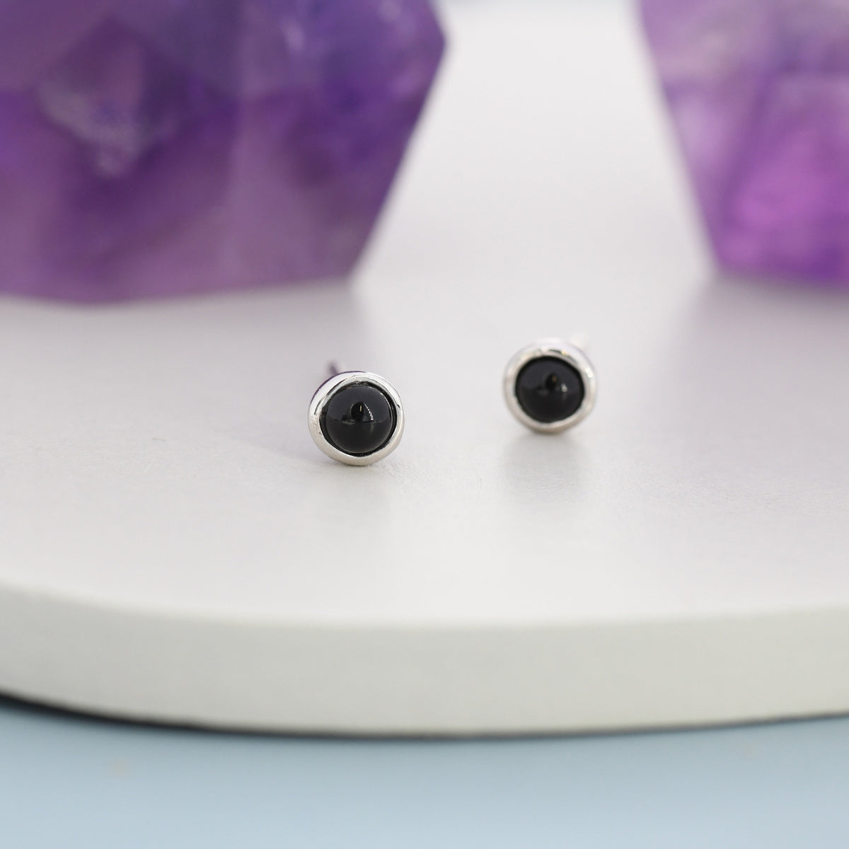 Sterling Silver Black Onyx Stud Earrings, 3mm Genuine Black Onyx Stone, Semi-precious Jewellery