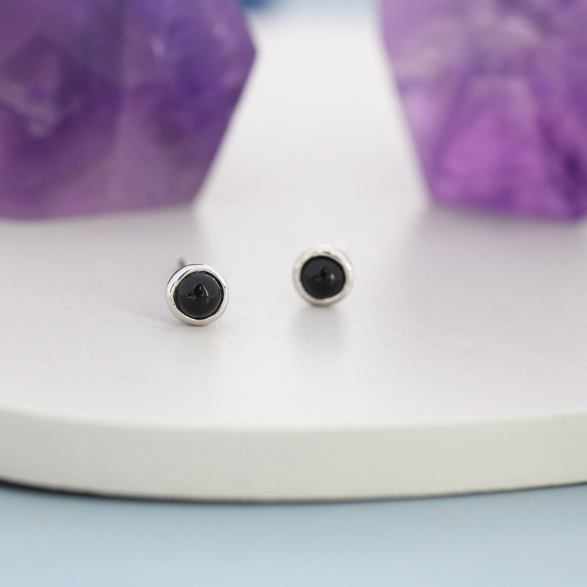 Sterling Silver Black Onyx Stud Earrings, 3mm Genuine Black Onyx Stone, Semi-precious Jewellery