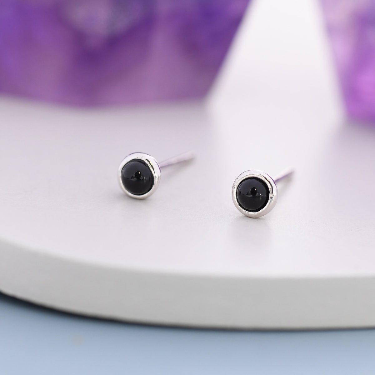 Sterling Silver Black Onyx Stud Earrings, 3mm Genuine Black Onyx Stone, Semi-precious Jewellery