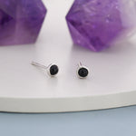 Sterling Silver Black Onyx Stud Earrings, 3mm Genuine Black Onyx Stone, Semi-precious Jewellery