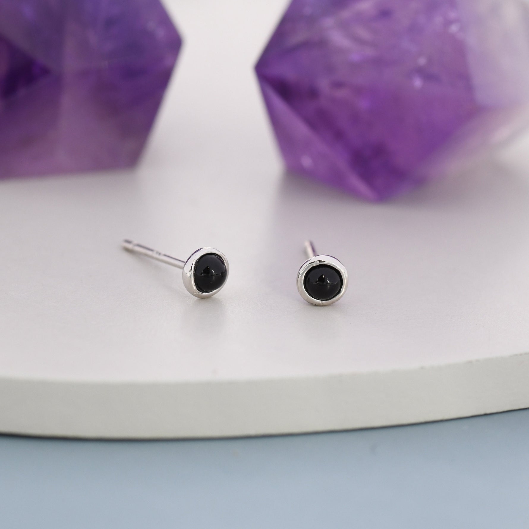Sterling Silver Black Onyx Stud Earrings, 3mm Genuine Black Onyx Stone, Semi-precious Jewellery