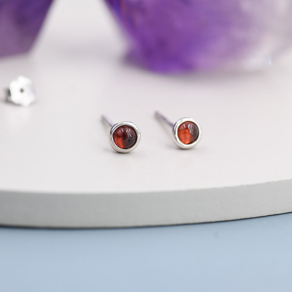 Sterling Silver Red Garnet Stud Earrings, 3mm Genuine Garnet Stone, Semi-precious Jewellery