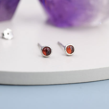 Sterling Silver Red Garnet Stud Earrings, 3mm Genuine Garnet Stone, Semi-precious Jewellery