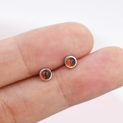 Sterling Silver Red Garnet Stud Earrings, 3mm Genuine Garnet Stone, Semi-precious Jewellery
