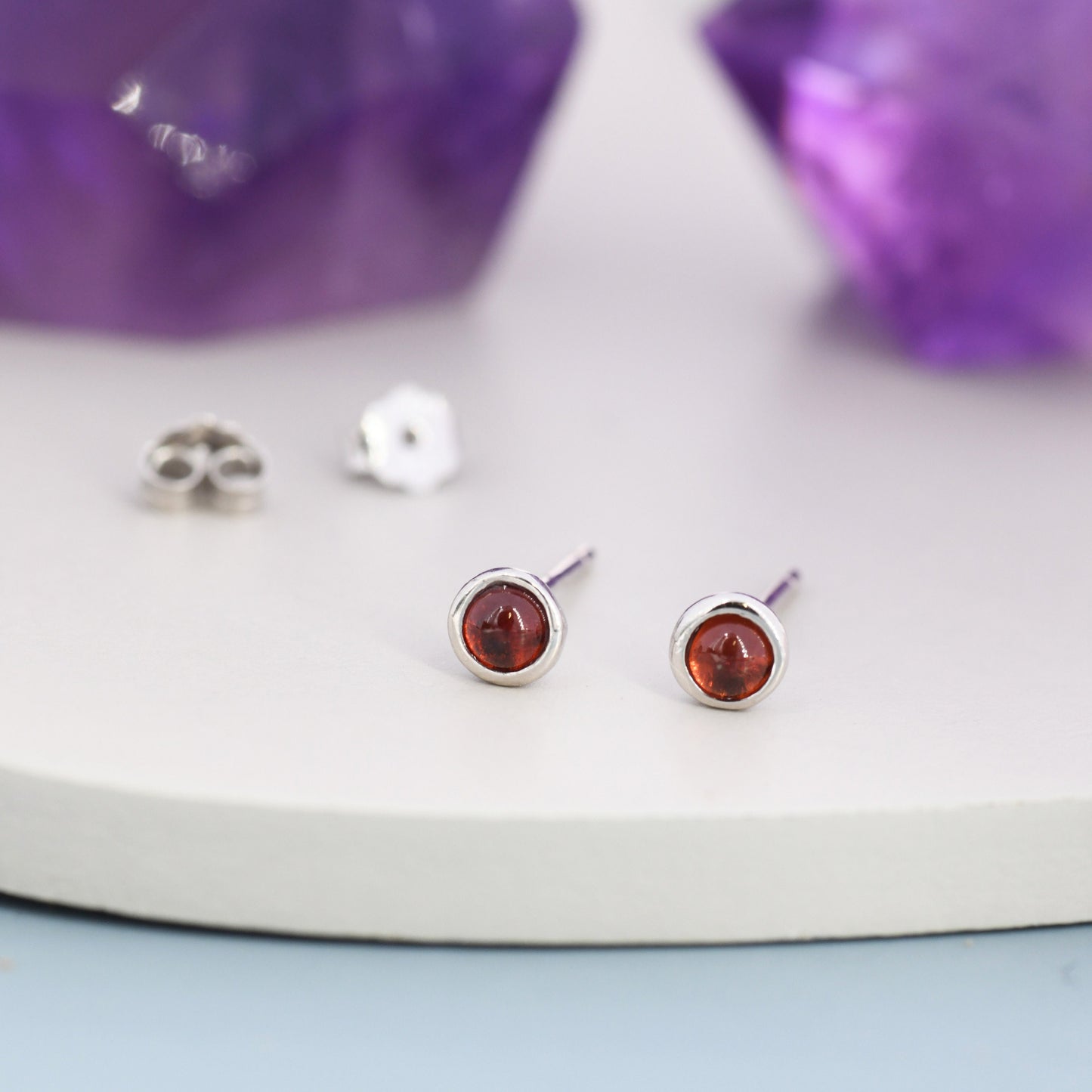 Sterling Silver Red Garnet Stud Earrings, 3mm Genuine Garnet Stone, Semi-precious Jewellery