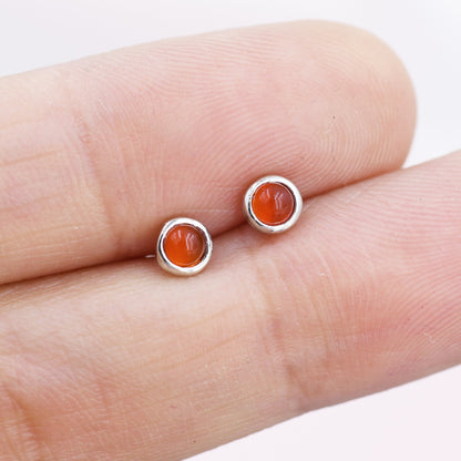 Sterling Silver Red Carnelian Stud Earrings,  3mm Genuine Red Carnelian Stone, Semi-precious Jewellery